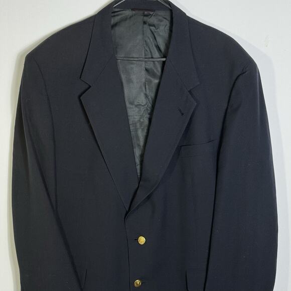VTG Hart Schaffner Marx 48R Navy Blazer Gold Buttons Micron 2000 Wool Sport Coat - Picture 1 of 14